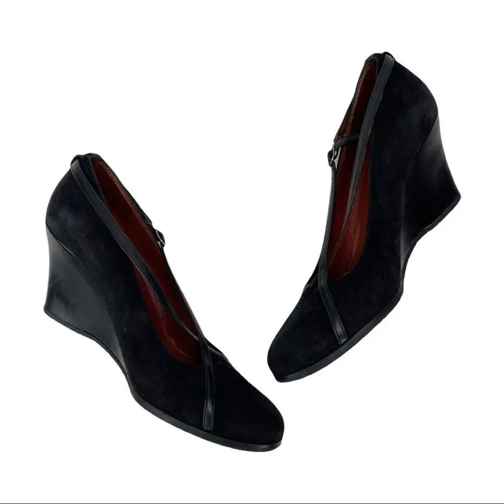 Donald J. Pliner Black Suede Crisscross Mary Jane Wedge Pump Size 8M